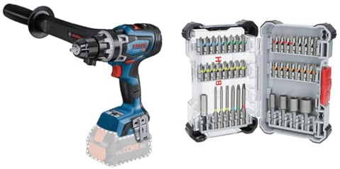 Bosch Professional 18V System BITURBO Cordless Drill Driver GSR 18V-150 C (incl. Aux. Handle, Without Battery/Charger) + 43x Extra Hard Screwdriver Bit Set (197 x 110.5 mm, Accessories)