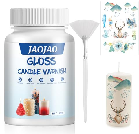 JAOJAO Candle Varnish 5.3oz Glossy Protective Lacquer for Candles, Ceramics & Crafts with Brush & Stickers