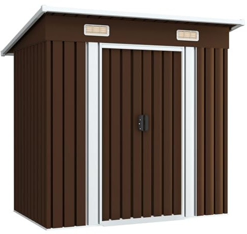 Capanno per attrezzi marrone, 194 x 121 x 181 cm, in acciaio, resistente alle intemperie, casetta per attrezzi da giardino, garage per bicicletta