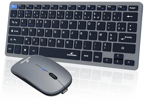Bluestork - Pack Mini V2 Clavier Souris Sans Fil Rechargeable - Clavier sans fil AZERTY, Format Compact & Souris 1600 DPI - Double Connexion : 2.4 GHz & Bluetooth - Autonomie 80H - Windows/Android/iOS