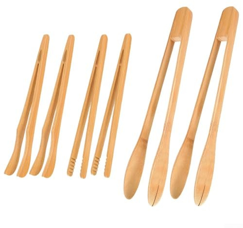 Set di 6 pinze da cucina in legno per maneggiare cibo in modo sicuro, servire pane tostato, formaggio, barbecue, carne, insalata e molto altro ancora