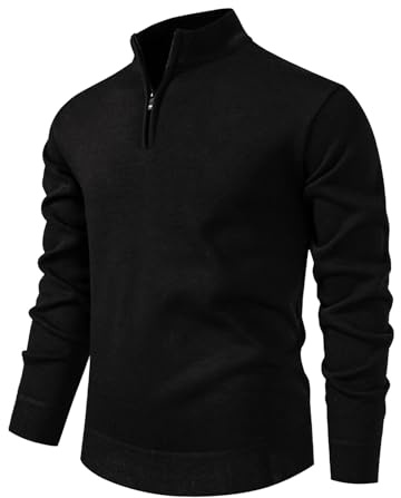 Pull Homme Col Roule Zippé Pull Camionneur De Travail, Pulls en Tricoté À Manches Longues Sweater Couleurs Unies Coupe Slim Thermal Pullover avec Demi-Fermeture Quotidien pour Mi Saison