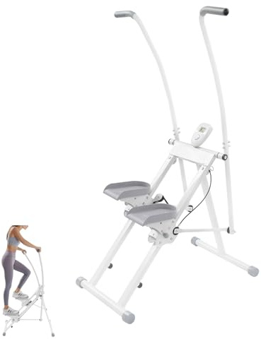 Máquina de escalada vertical, entrenador cruzado con pantalla LCD y asa, sube escaleras para ejercicios de fitness en casa, entrenador elíptico portátil, hasta 100 kg de carga (blanco)