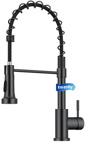 Exrenlly Küchenarmatur, Ausziehbare Commercial Spring Spültischarmatur, Einhebel Hochbogen Wasserhahn Küche​ aus Edelstahl mit 360° Schwenkfunktion und 2 Sprühmodi, Matt Schwarz