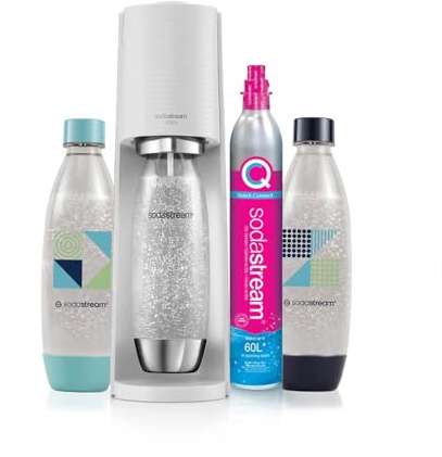Pack Sodastream Terra Machine à Eau Pétillante et Soda | Pack 3 Bouteilles 1L Compatibles Lave-Vaisselle + 1 Recharge de Gaz 60L à Clipser | Blanche