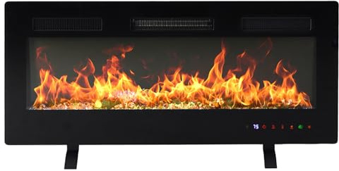 DUMOS 42 Inch Electric Fireplace Wall Mounted/Recessed/Free Standing Space Heater with Remote Control Adjustable Flame Colors Touch Screen Energy Saving, Black