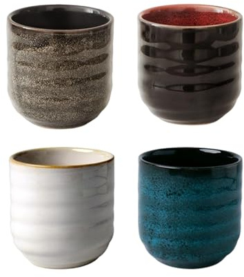 Générique Service de Tasses à Thé | Ensemble de 4 Mugs de Style Japonais à Eau | Tasses à Café en Céramique de Style Japonais,pour Café Chocolat Chaud Lait Maison Cadeau Noël Fêtes