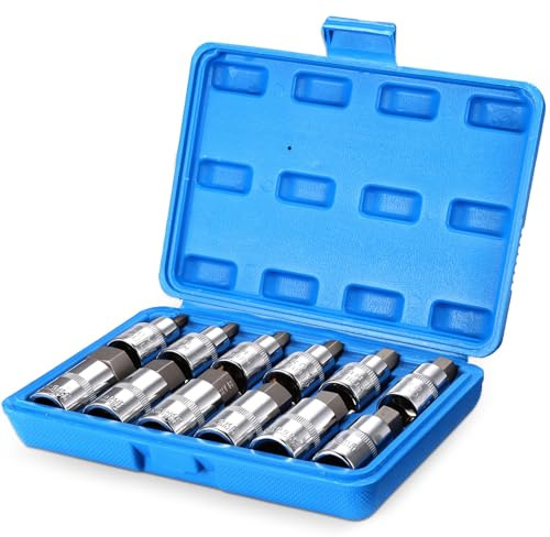 Gueenky 12 Piezas Juego de Llaves Vaso Torx 1/2, 5/6/7/8/10/12/14/16/17/18/19/22 mm Insertos de Llave de Vaso Torx Macho