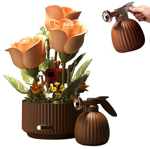 Magic Watering Can Flower Building Blocks Set, Remote Control Automatic Bloom, 255 PCS Rose Flowers Bouquet Building Kit, Artificial Flower Building Set, Creative Model Kit for Adults & Kidfs