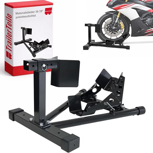 The Drive Motorradständer 16-19 Zoll | Verstellbarer Motorradhalterung | schwarz pulverbeschichtet | Reifenbreite 80 bis 130mm | Motorrad-Wippe | Universal