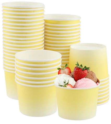 Vaskula 50 Riutilizzabile Coppette Gelato 240 ml con 50 Cucchiai Coppette Gelato Carta RoBusto Torte Dessert Frutta Zuppa Snack