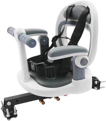 Gaabungky Siège de vélo avant pour enfant avec rotation à 360 °, siège de vélo pour enfant avec ceinture de sécurité et accoudoirs réglables, repose-pieds pliable, convient pour 6 mois à 8 ans