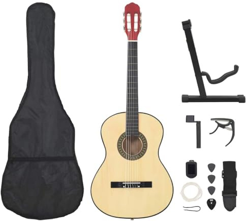 LoogCape Guitare acoustique classique pour débutants 4/4 99 cm avec sac, sangle, médiators, accordeur, cordes, capodastre, support de guitare, accessoire idéal pour les enfants et les adultes pour