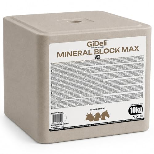 GiDeli Salzleckstein 10kg mit Selen & Spurenelementen - Mineralleckstein für Pferde, Rinder, Schafe, Ziegen & Wild - witterungsbeständiges Viehsalz mit Zink, Mangan, Jod & Kobalt für die Weide