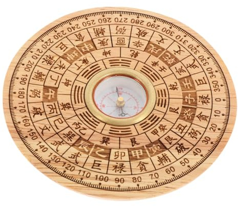 DOITOOL Multifunktionaler chinesischer Kompass Feng Shui Kompass Ornament 1 Set aus Pfirsichholz mit Wendehülle für Camping Survival und Wandern