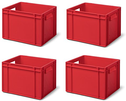 4 Stk. Transport-Stapelkasten TK427-0, rot, 400x300x270 mm (LxBxH), aus PP, Volumen: 23 Liter, Traglast: 40 kg, lebensmittelecht, made in Germany, Industriequalität