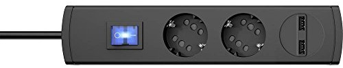 Kopp DUOversal® plus 2-/4-fach Steckdosenleiste 1,4m mit doppelten Steckplätzen + 2x USB-Anschluss + Schalter + Berührungsschutz + großer Abstand + anschraubbar I Anthrazit – 234805000