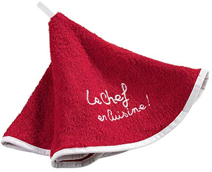 Douceur d'Intérieur Cuistot Essuie-Main Rond (0) 60 cm Eponge Brodee Cuistot Coton, Rouge, 60x60 cm