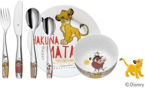WMF Disney El Rey León - Vajilla para Niños 6 Piezas, incluye Plato, Cuenco y Cubertería (Tenedor, Cuchillo de mesa, Cuchara y Cuchara Pequeña) (WMF Kids Infantil)