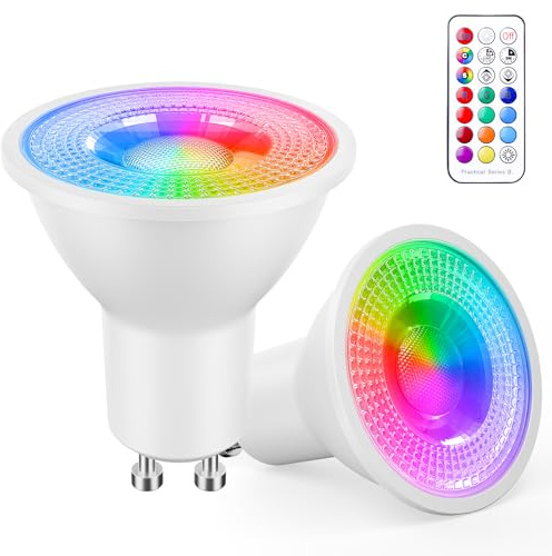 YAYZA! GU10 RGB mit Fernbedienung, 2 Stück, GU 10 LED Dimmbar Farbwechsel und Kaltweiß, 5W 450 Lumen LED Lampe 230V Leuchtmittel, Glühbirne Birne GU10 Farbig mit Timer und Memory