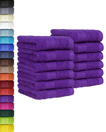 BaSaTex Frottee Gästetuch, 12er Pack, 30x50 cm, Lila | 100% Baumwolle, Öko_Tex Zertifiziert, Aufhängeschlaufe, Langlebig, Saugstark