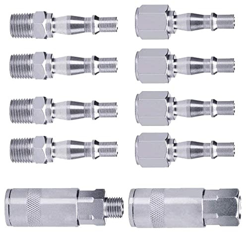 ManLee 10 Pcs Air Line Connectors 1/4 BSP Air Line Hose Compressor Fitting Couplings Connector Male/Female Thread Quick Release Coupler for Compressor Tools
