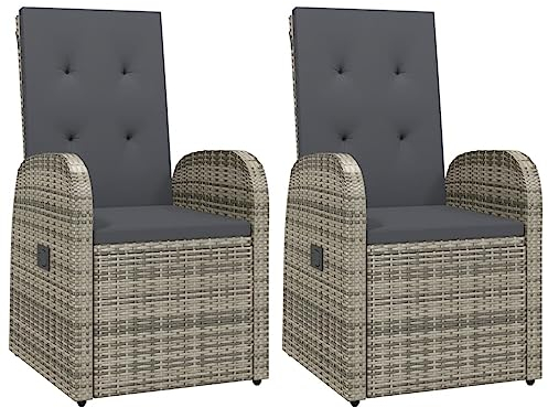 vidaXL 2X Garten Liegestuhl mit Auflagen Gartensessel Gartenstuhl Sessel Stuhl Liegesessel Gartenmöbel Rattanmöbel Poly Rattan Grau
