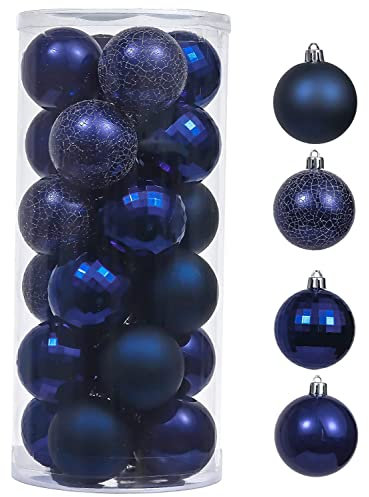 Valery Madelyn 24 ct 60 mm Weihnachtskugel-Ornamente, blaue Dekoration, bruchsicherer Kunststoff