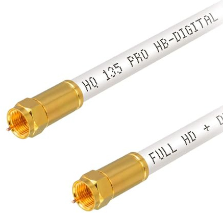 HB-DIGITAL 20m HDTV SAT Antennenkabel 4-fach geschirmt max 135dB Stahl-Kupfer Anschlusskabel RG6 Koax mit Kompressionssteckern VERGOLDET Koaxial Kabel 1080p Full HD 3D UHD ULTRA 4K F-Stecker weiß