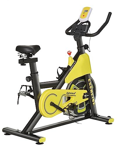 HOMCOM Stationary Exercise Bike w/ 6kg Flywheel, LCD Monitor, Adjustable Resistance, Pad & Bottle Holder, for Indoors, Gyms, Offices, Cardio Workout - Yellow