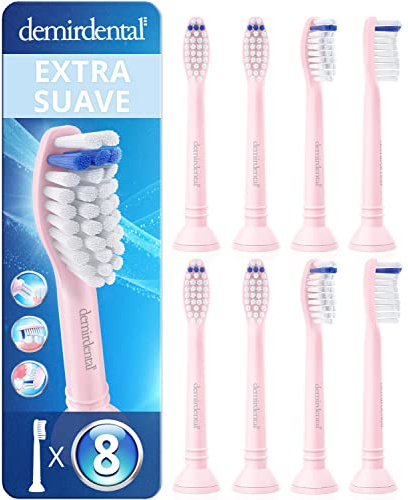 8er demirdental Ersatzbürsten passend für Philips Sonicare, Extra Soft | Unsere weichsten Aufsteckbürsten – für die tägliche Pflege sehr empfindlicher Zähne, schadstoffgeprüft & BPA-frei, Rosa