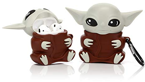 YIGEYI Airpods - Custodia in silicone compatibile con gli Airpods 1 e 2 cover per cartoni animati 3D, simpatica, divertente [Yoda Alien] (marrone)