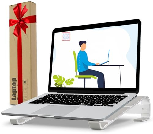 KYQEE Ventilated Laptop Stand for Desk, Ergonomic Aluminum Laptop Riser, Computer Stand for Laptop, Compatible with MacBook Air Pro, Dell, HP, More 11-17.3 Inches Notebook, Work from Home (Silver)