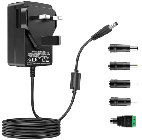 TKDY 24V 1.5A Power Supply, AC 100V-240V to DC 24 Volt Power Supply Adapter | with 5.5x2.5mm DC Plug and 5 Interchangeable DC Connectors for LED Strip Light, Diffuser Humidifier and more