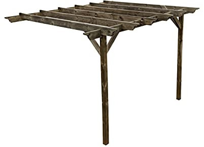 Wooden Garden Lean-to Pergola Kit - Orchid Design Wall-Mounted Shade Gazebo (3m x 4.8m, Rustic Brown)