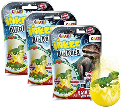 CRAZE INKEE DINOREX | Pack de 3x Bombes de bain DINO Boule de bain surprise avec Jouet Dinosaure à l'intérieur, testé dermatologiquement