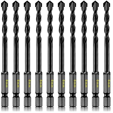 10pcs 6mm Masonry Drill Bits Set for Concrete Tile Brick Stone, Carbide Drill Bit Set for Plastic, Ceramic and Wood