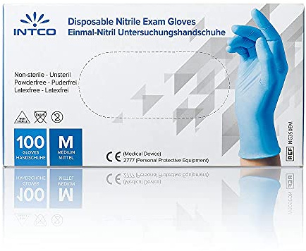 INTCO - Lot de 10 boites de 100 - Gants Nitrile médical et de l’industrie de haute qualité, normes en vigueurs. (non poudrés)