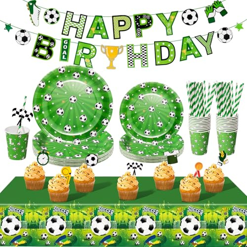 PYAILI Football Vaisselle, Kit Décoration Fête Anniversaire Thème Foot, Assiettes Papier, Articles Fête Déco Pour Enfant Garçons, 20 Invités