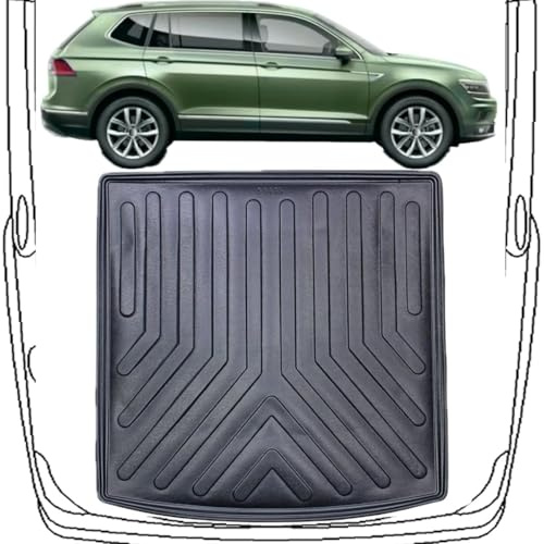 Trimak Passgenau 3D Kofferraumwanne Kompatibel mit VW Tiguan 2 Gen Allspace ** Sitzordnung für 5 Personen ** Kofferraummatte Schutzmatte Auto Zubehör Antirutschmatte Kantenschutz TPE Gummi Dauerhaft