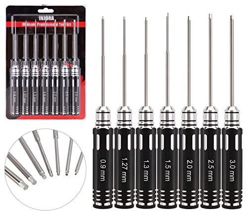 INJORA RC Cacciavite Strumento Chiave 7PCS RC Auto Riparazione Strumenti 0.9, 1.27, 1.3, 1.5, 2.0, 2.5, 3.0 mm Esagono a Brugola Cacciavite Set di Chiavi per RC Modello Auto Elicottero Drone Barca