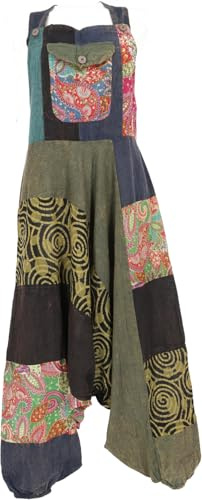 GURU SHOP: Salopette unica in patchwork stile boho, jumpsuit colorato, per donna, verde, 44