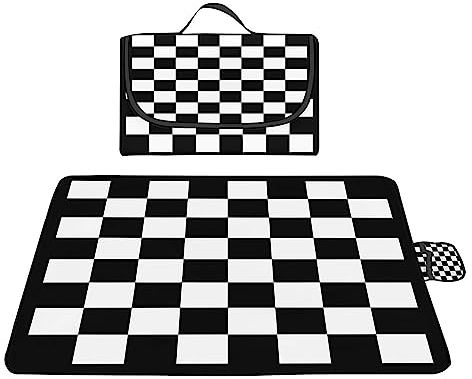 Yoonqun Picknickdecke Wasserdicht 300x200cm,Groß Outdoor Faltbare Picnic Blanket mit Tragegriff,Picnic Decke Waschbar für Camping,Picknick,Wandern,BBQ,Reisen Campingdecke,Schwarz-weißes Karo