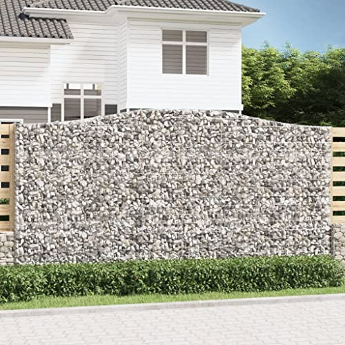 Higsose Gabion avec arc haut 400 x 50 x 200/220 cm argenté, fer galvanisé, mur décoratif, kit de grilles murales pour gabions, treillis de gabion, panier métallique de jardin, mur de mur, panier en