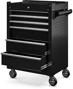 Jan Nowak Werkzeugwagen Werkstattwagen Werkzeugtrolley mit 6 Schubladen Rollen mit Feststellbremse Metall Pulverbeschichtet Belastbar bis 327 kg Kratzresistent 99,5 cm x 68 cm x 46 cm (Schwarz)