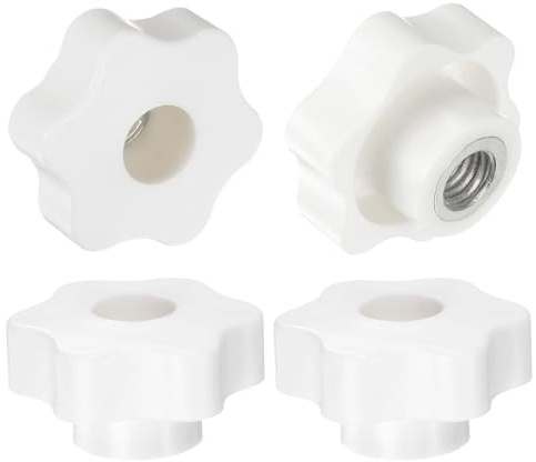 QUARKZMAN 4 Stück Sterngriffmutter M12 Flügelmuttern mit Gewinde, Rändelmutter Handgriff Durchgangsloch Klemmmutter 48mm Spannknopf Sterngriffe für Maschinen Anlagen Fitnessgeräte, Weiß