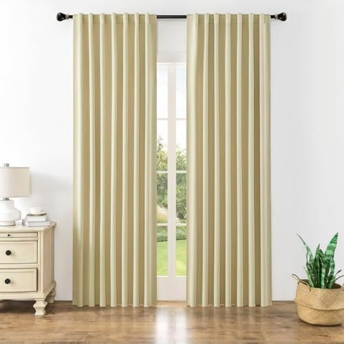 Joydeco Gardinen Blickdichte Vorhänge mit Schlaufen Verdeckten Hellbeige | 2er Set,H240 x B135 cm,Verdunklungsvorhänge für Schlafzimmer und Wohnzimmer,Hitzeschutz Thermovorhang,UV-schutz