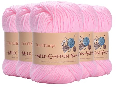 ThinkThings Acrylic Yarn for Crocheting Bulk, DIY Knitting Light Pink Yarns Large 10Balls Pack 17.6oz, Weaving Knit Tool Pink Crocheted for Beginners