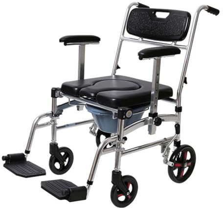 LIBRACTA Toilettenrollstuhl, Kommodenstuhl Mit Armlehne Und Rückenlehne Nachtstuhl Mit Rollen Duschstuhl Mobilitätshilfe Aluminium Toilettenstuhl Höhenverstellbar Faltbar WC Sitz