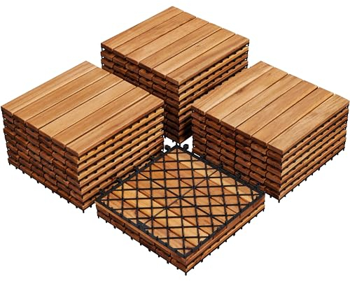 Yaheetech Holzfliesen Akazie 30x30 cm, 27er Set-ca. 2,6 m² Terrassenfliesen Balkonfliesen Klicksystem, Wetterfest Bodenfliesen Gartenfliesen für Terrasse, Balkon & Garten, Holzfarbe